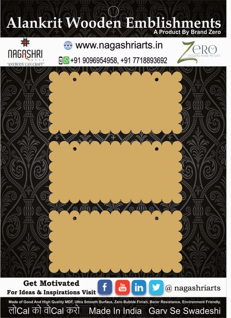 Brand Zero MDF Rectangle Scallop Name Plate - Pack of 3 Pcs