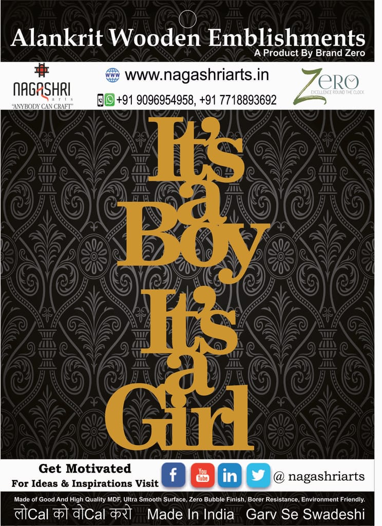 Brand Zero MDF Embellishment Combo of Its A Boy And Its A Girl Option 2 - 2.5 mm Thick