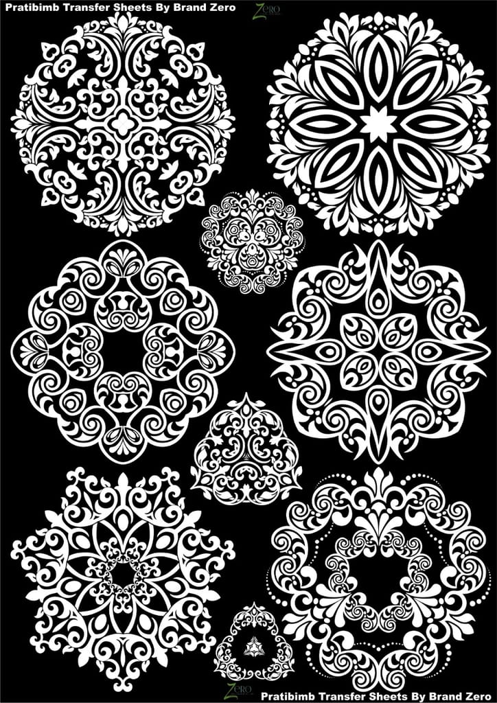 Brand Zero Pratibimb Transfer Sheets - White Mandala Design 1