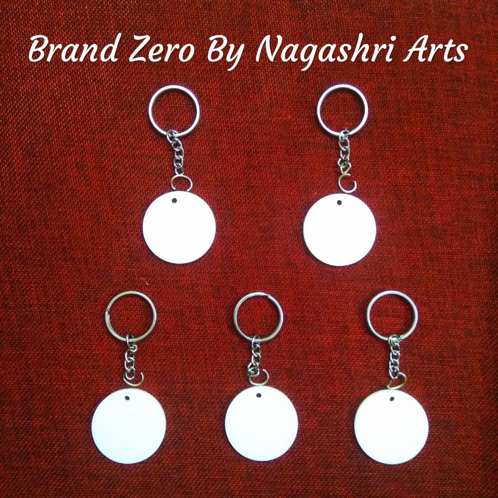 Brand Zero White Acrylic Key Chain Round Design- Combo Of 5 Pcs - 40mm Diameter - Select the Thickness