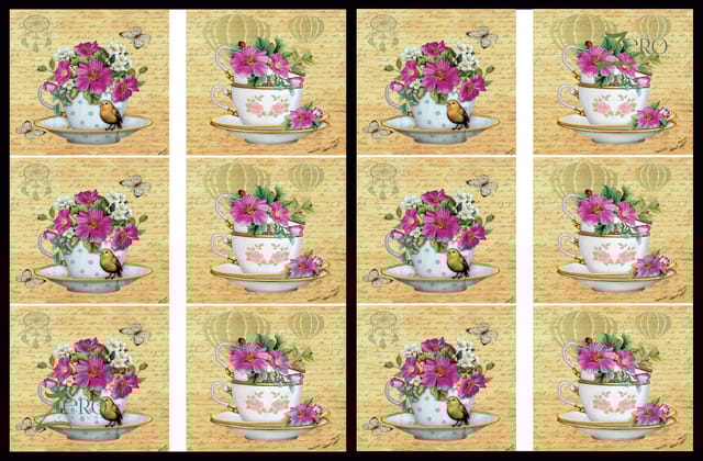 Brand Zero Luxury Speciality Decoupage Paper - Floral Tea Cup  Tiles