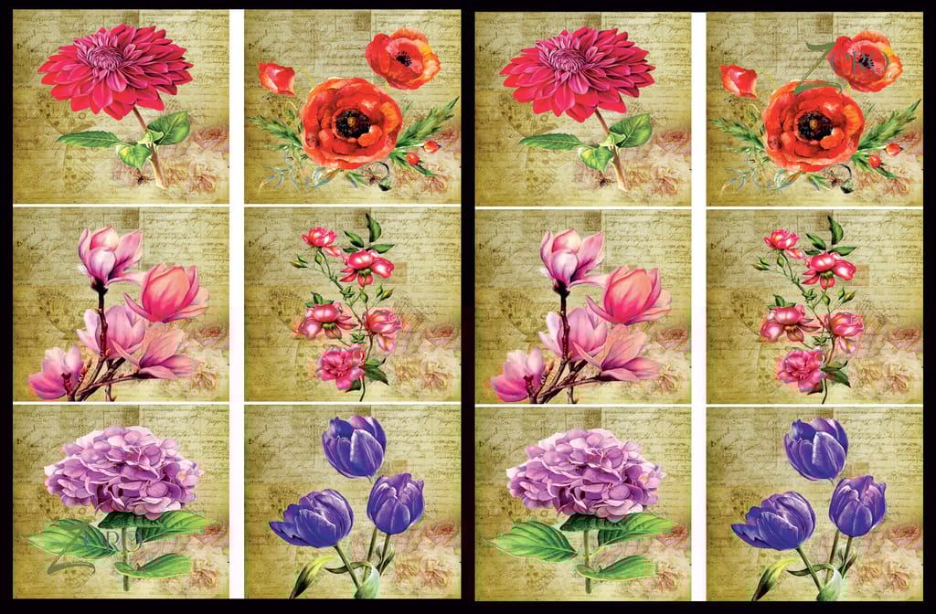 Brand Zero Luxury Speciality Decoupage Paper - Vintage Floral Love 2 Tiles