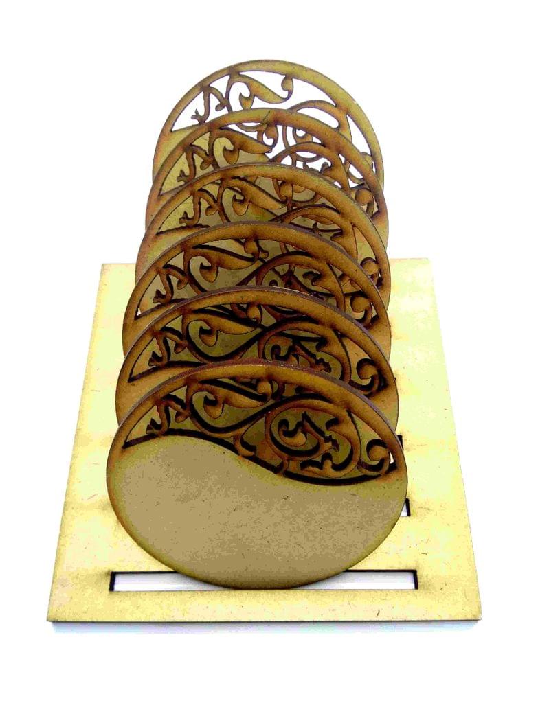 Brand Zero MDF Swirls Coasters With Stands - Pack of 6 Pcs And 1 Piece Stand