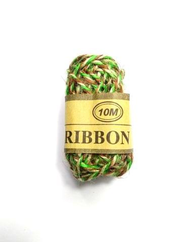 Tricolor Jute Twine String 10 Meter Roll - Natural Green Brown 3 Ply - 2mm Diameter