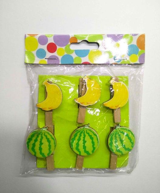 Wooden Photo Clips - Banana And Watermelon - 6 Pcs Set