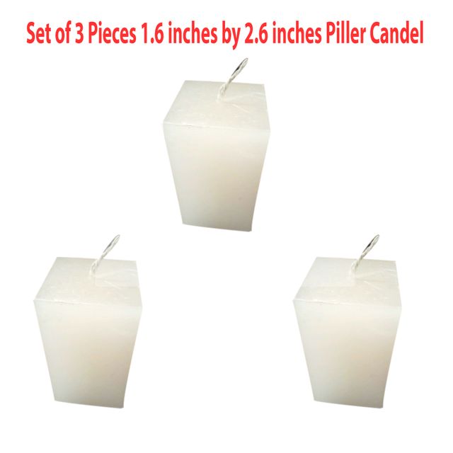 Set of 3 Pieces White Pillar Candles unscented Rectangle 1.6 by 2.6 Inches