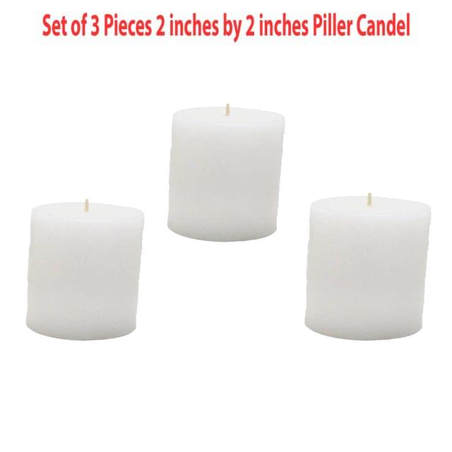 Set of 3 Pieces White Pillar Candles unscented 2 by 2 Inches