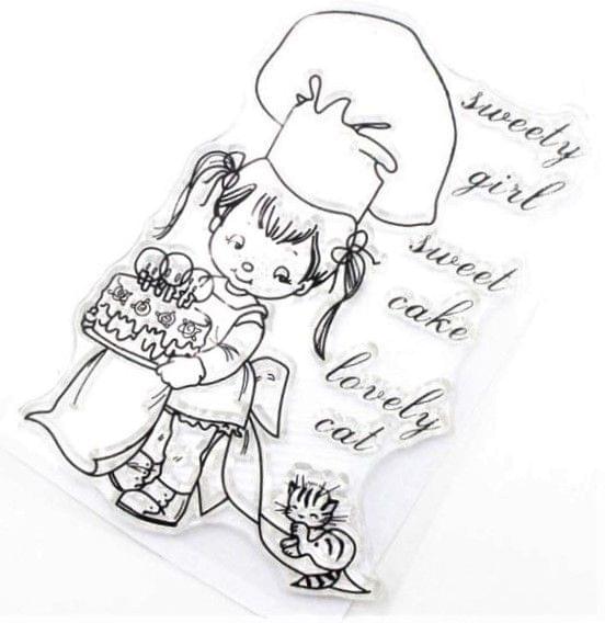 Clear Stamps Imported - Sweety Girl With Lovely Cat 6cm * 9cm