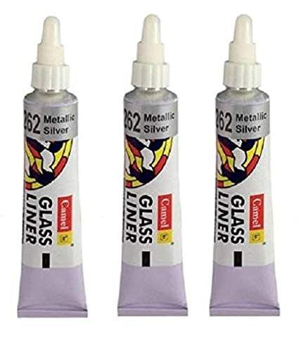Camlin Glass Liner Water Based - 262 Metallic Silver - 20 Ml Tube - Combo of 3 Pcs