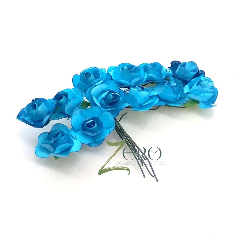Bunch of 12 Pcs Hand Made Paper Flower - Blue Color