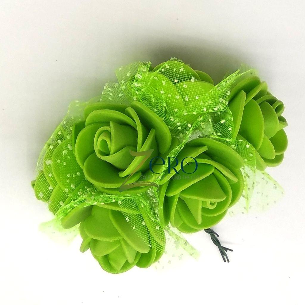 Bunch of 6 Pcs Hand Made Foam Flower Big - Green Color