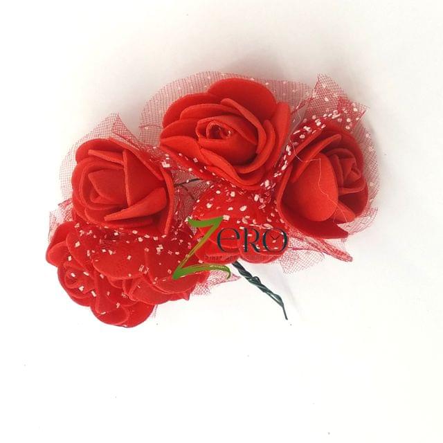 Bunch of 6 Pcs Hand Made Foam Flower Big - Red Color