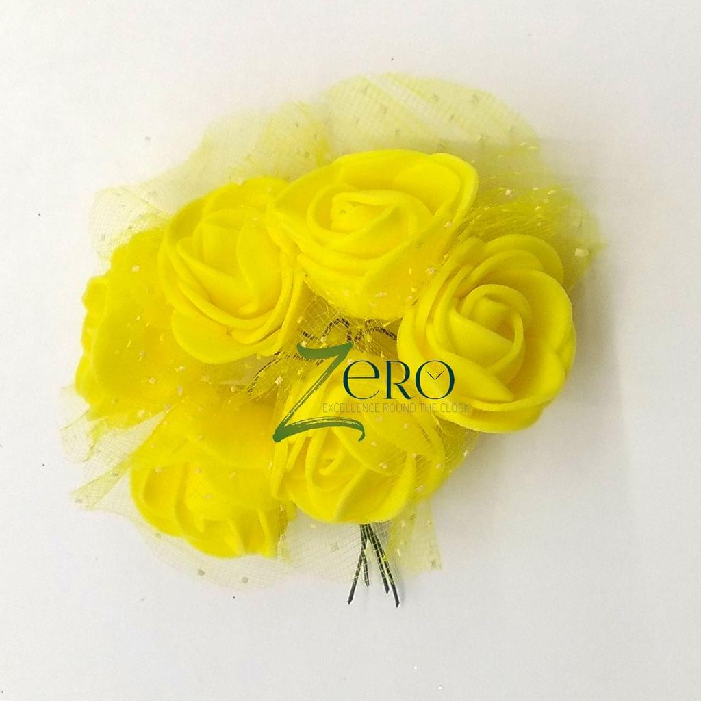 Bunch of 6 Pcs Hand Made Foam Flower Big - Yellow Color
