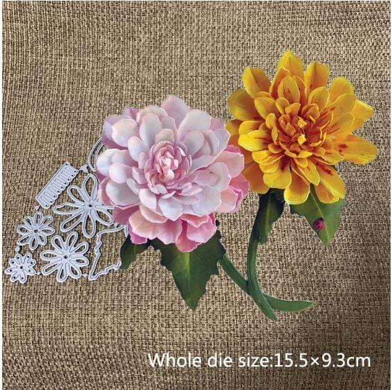Brand Zero Die - Dahlia 4pcs Flower Petal And Leaf Metal Cutting Die 15.5 x 9.3 CM