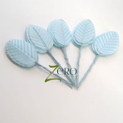 Bunch of 50 Pcs Hand Made Fabric Leaves - Light Blue Color