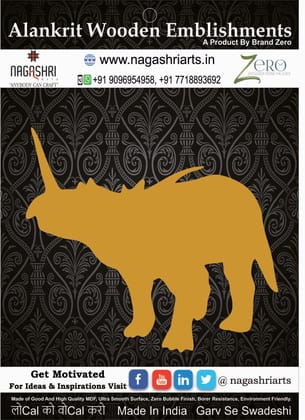 Brand Zero MDF Embellishment Rhinoceros Design 2 - Size: 3.0 Inches by 2.7 Inches And 2.5 mm Thick