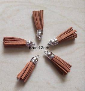 Brand Zero Leather Faux Suede Tassels - Light Brown Color With Silver Cap - Pack of 5