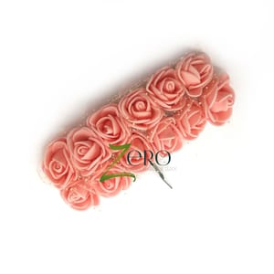Bunch of 12 Pcs Hand Made Foam Flower Small - Orangish Pink Color