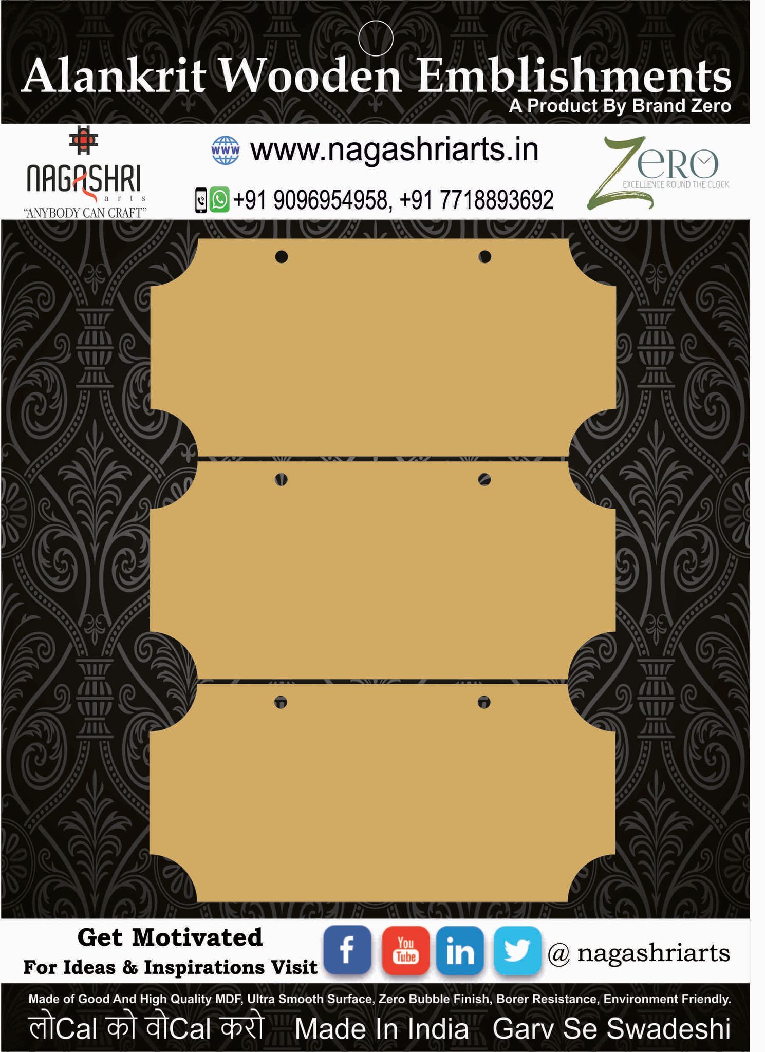 Brand Zero MDF Curvy Name Plate - Pack Of 3 Pcs