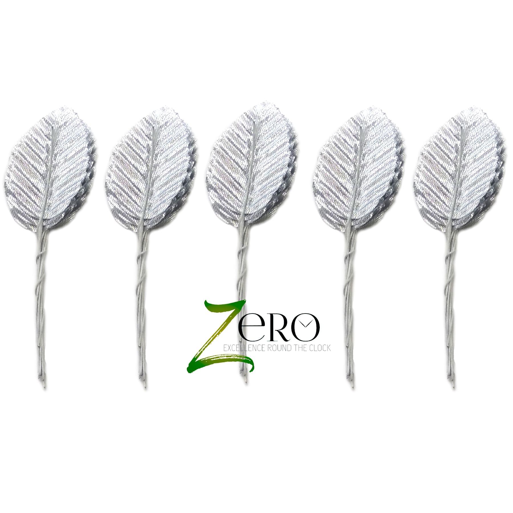 Bunch of 50 Pcs Hand Made Fabric Leaves - Silver Color