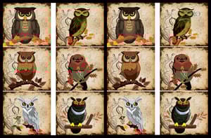 Brand Zero Luxury Speciality Decoupage Paper - Owls Paradise 1 Tiles