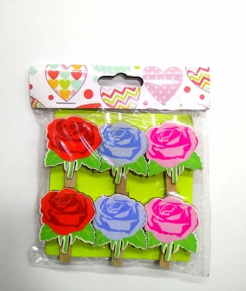 Wooden Photo Clips - Roses- 6 Pcs Set Wooden Photo Clips - Roses- 6 Pcs Set