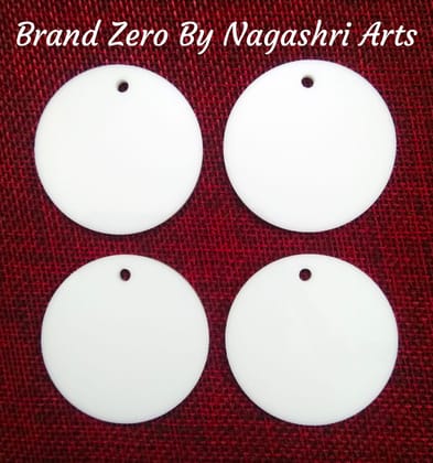 Brand Zero Milky White Acrylic Pendant / Earring Base 1.6 Inches Diameter - 2 MM Thick - Pack of 4 Pcs