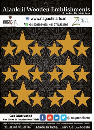 Brand Zero MDF Star Shape Pendant And Earrings Jewelry Base - Six Sets of Pack of 3 Pcs Set