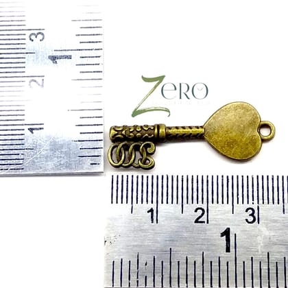 Brand Zero Vintage Metal Charms - Heart Key Design 1 - Pack of 10 Pcs - 32mm*12mm*2mm
