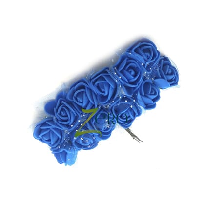 Bunch of 12 Pcs Hand Made Foam Flower Small - Blue Color