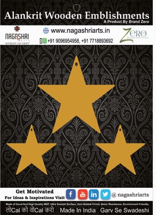 Brand Zero MDF Star Shape Pendant  And Earrings Jewelry Base - Pack of 3 Pcs