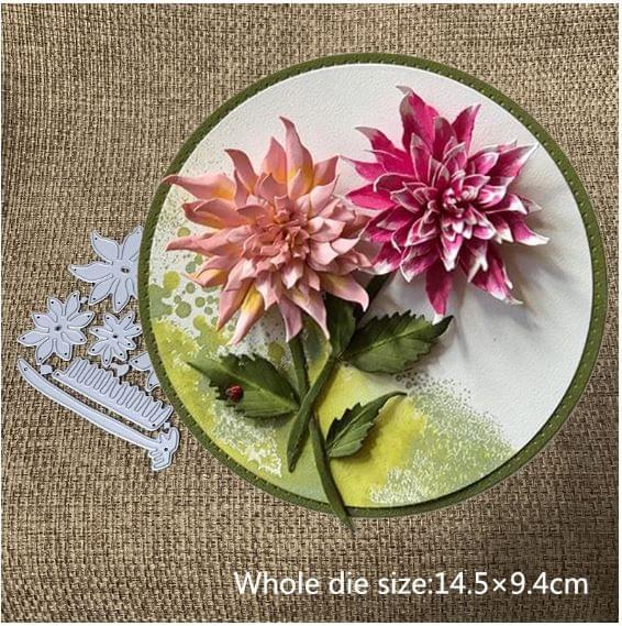 Brand Zero Die - Dahlia 4pcs Flower Petal And Leaf Metal Cutting Die 14.5 x 9.4 CM