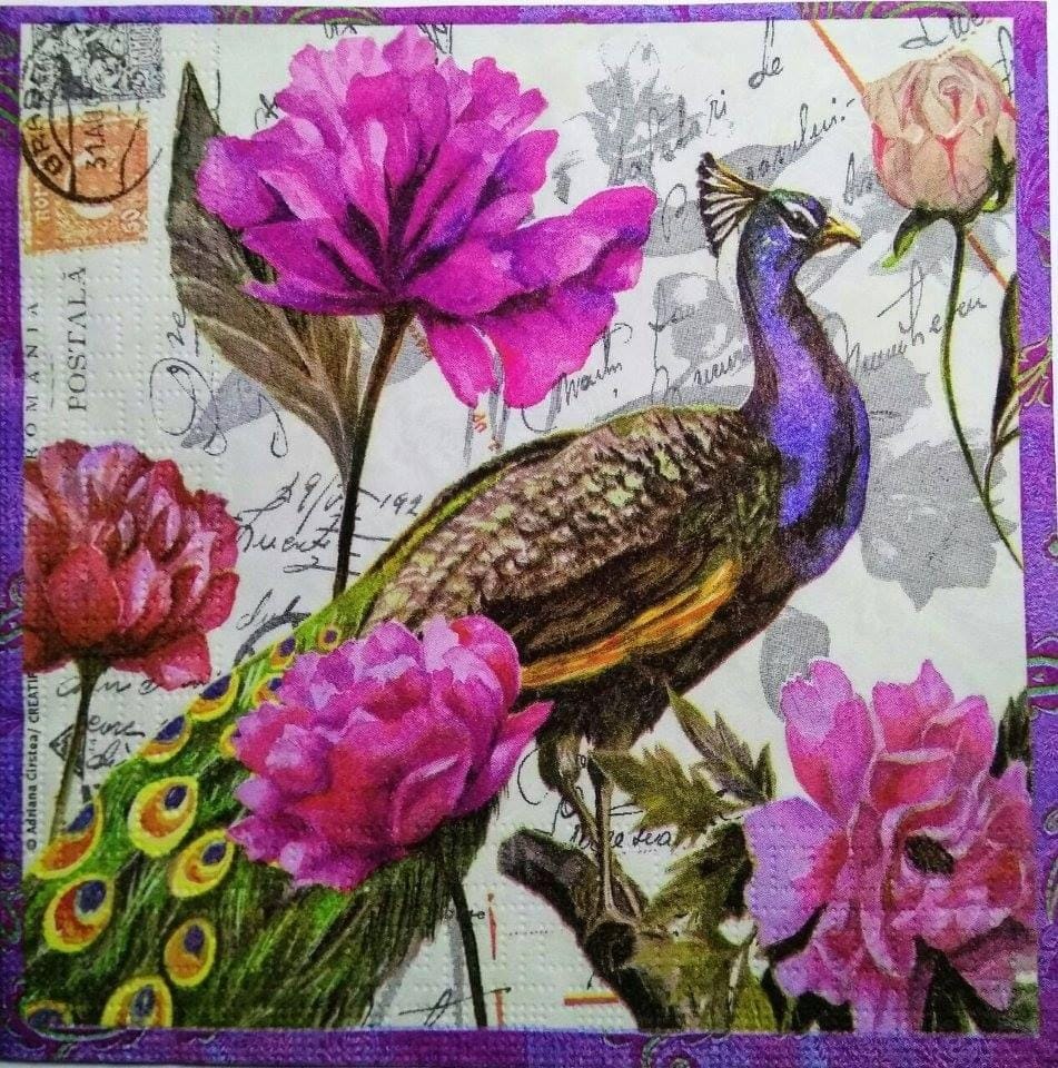 Decoupage Napkin / Tissue papers -  33cm by 33cm - Peacock