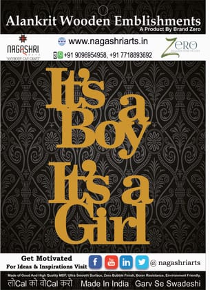 Brand Zero MDF Embellishment Combo of Its A Boy And Its A Girl Option 1 - 2.5 mm Thick Brand Zero MDF Embellishment Combo of Its A Boy And Its A Girl Option 1 - 2.5 mm Thick
