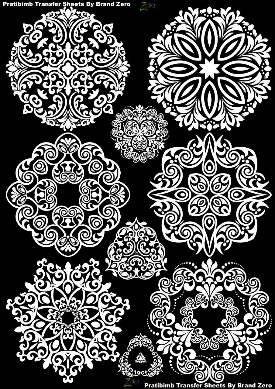 Brand Zero Pratibimb Transfer Sheets - White Mandala Design 1
