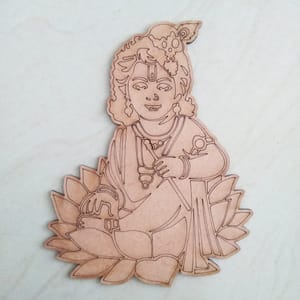 Brand Zero Pre Marked MDF Base - Krishna On Lotus Design 1 - Select Your Preference Of Size & Thickness