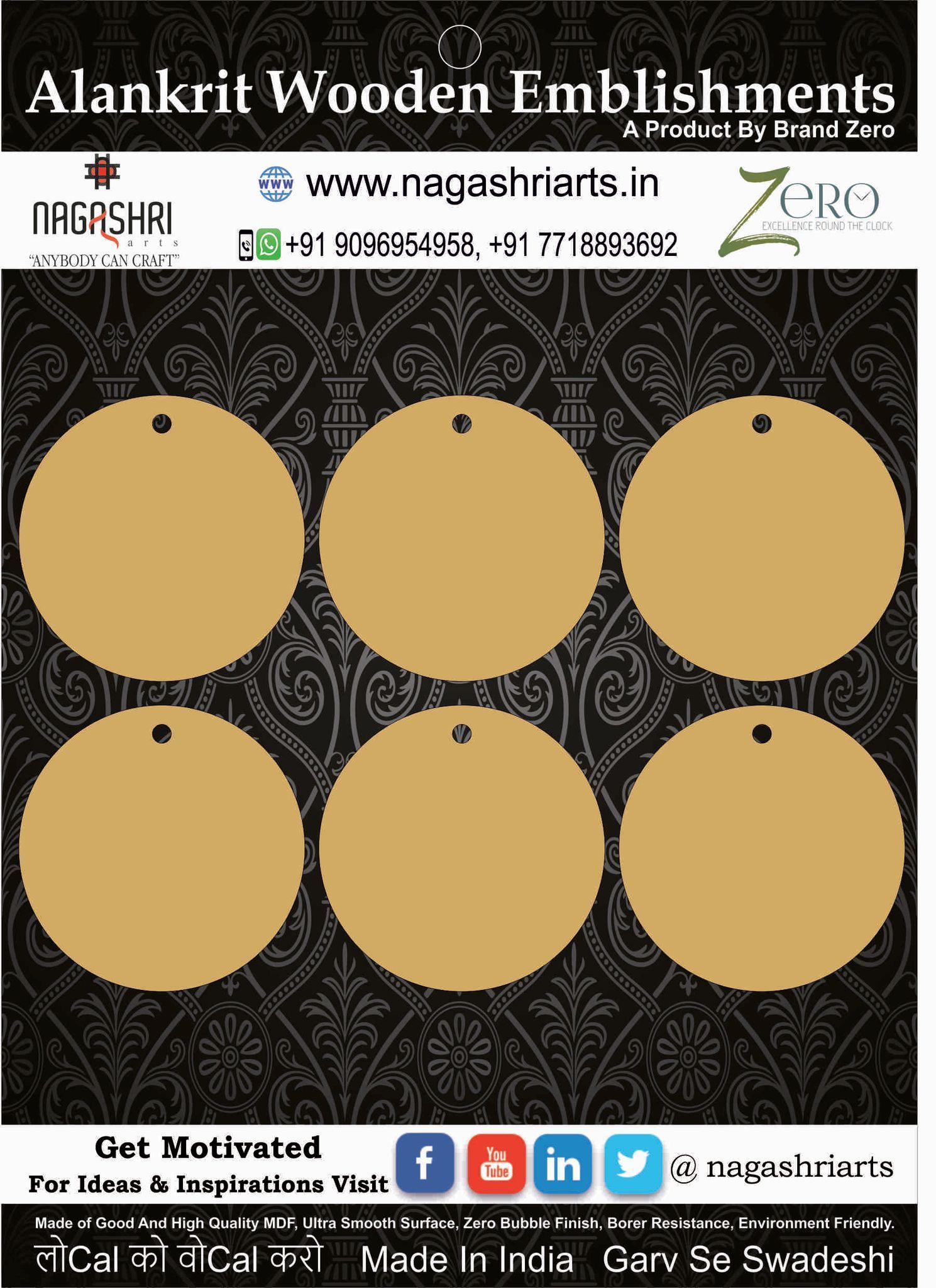 Brand Zero MDF Circle Fridge Magnet / Pendant / Tag Base - Pack of 6 Pcs