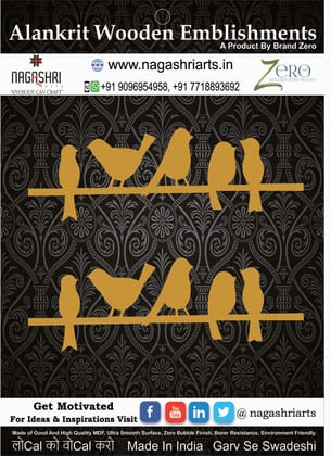 Brand Zero MDF Embellishment Combo of Two Birds On Rope Design 1 - Size: 5.0 Inches by 1.7 Inches And 2.5 mm Thick Brand Zero MDF Embellishment Combo of Two Birds On Rope Design 1 - Size: 5.0 Inches by 1.7 Inches And 2.5 mm Thick