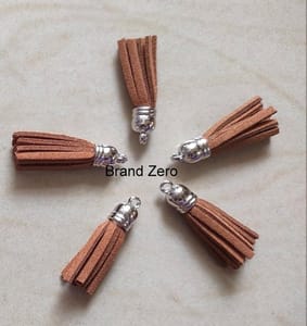 Brand Zero Leather Faux Suede Tassels - Light Brown Color With Silver Cap - Pack of 5