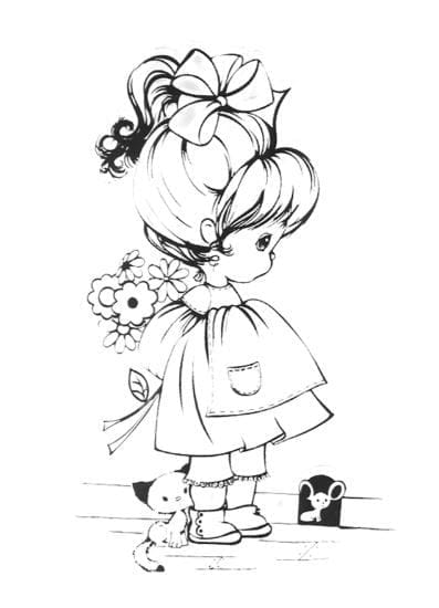 Clear Stamps Imported - Lovely Girl with Dog and Cat 6cm * 10cm