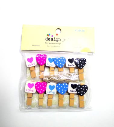 Wooden Photo Clips - Love And Smile - 10 Pcs Set