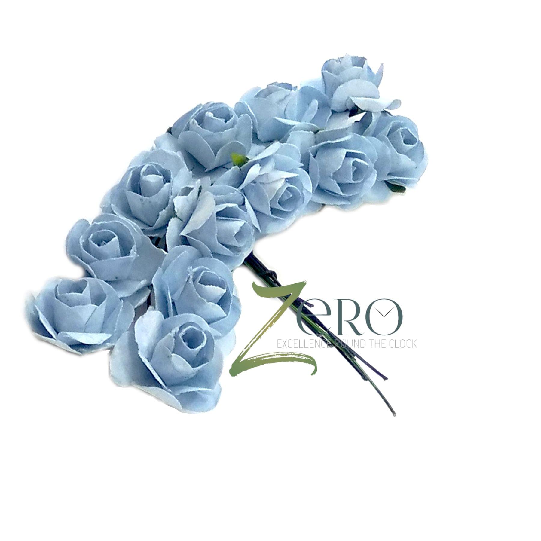 Bunch of 12 Pcs Hand Made Paper Flower - Ash Blue Color