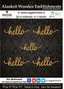 Brand Zero MDF Script Cutout Hello 1 - Pack of 5 Pcs - Size: 2.0 Inches by 0.7 Inches And 2.5 mm Thick