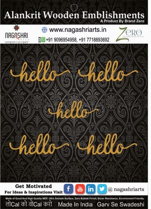 Brand Zero MDF Script Cutout Hello 1 - Pack of 5 Pcs - Size: 2.0 Inches by 0.7 Inches And 2.5 mm Thick