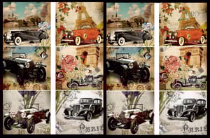 Brand Zero Luxury Speciality Decoupage Paper - Vintage Cars Love 2 Tiles