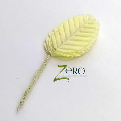 Bunch of 10 Pcs Hand Made Fabric Leaves - Light Yellow Color