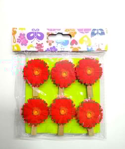 Wooden Photo Clips - Flowers- 6 Pcs Set
