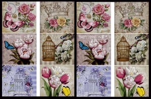 Brand Zero Luxury Speciality Decoupage Paper - Vintage Butterfly Floral Love 1 Tiles
