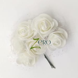 Bunch of 6 Pcs Hand Made Foam Flower Big - White Color