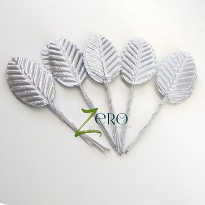 Bunch of 30 Pcs Hand Made Fabric Leaves - Silver Color